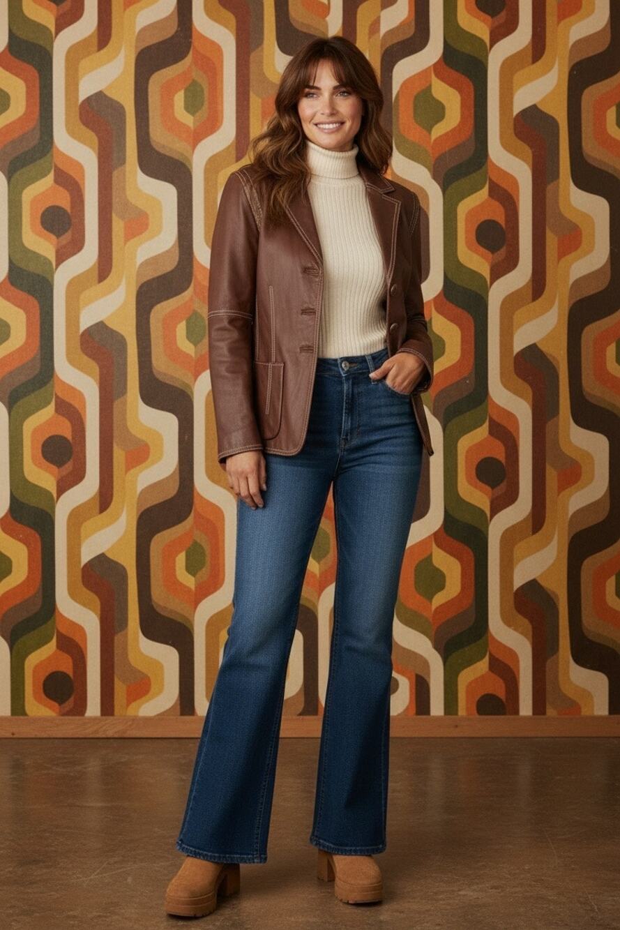 Cabi Vintage Y2K Chocolate Brown Leather Jacket Blazer Retro 70s Button-front